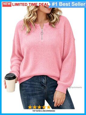 Plus Size Waffle Knit Half Zip Pullover Sweater Oversized Winter Top